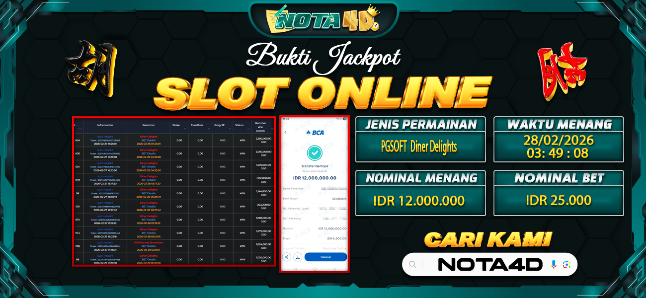Bukti Kemenangan Besar Dibayar lunas Member NOTA4D RP 12.000.000, 28 Februari 2026